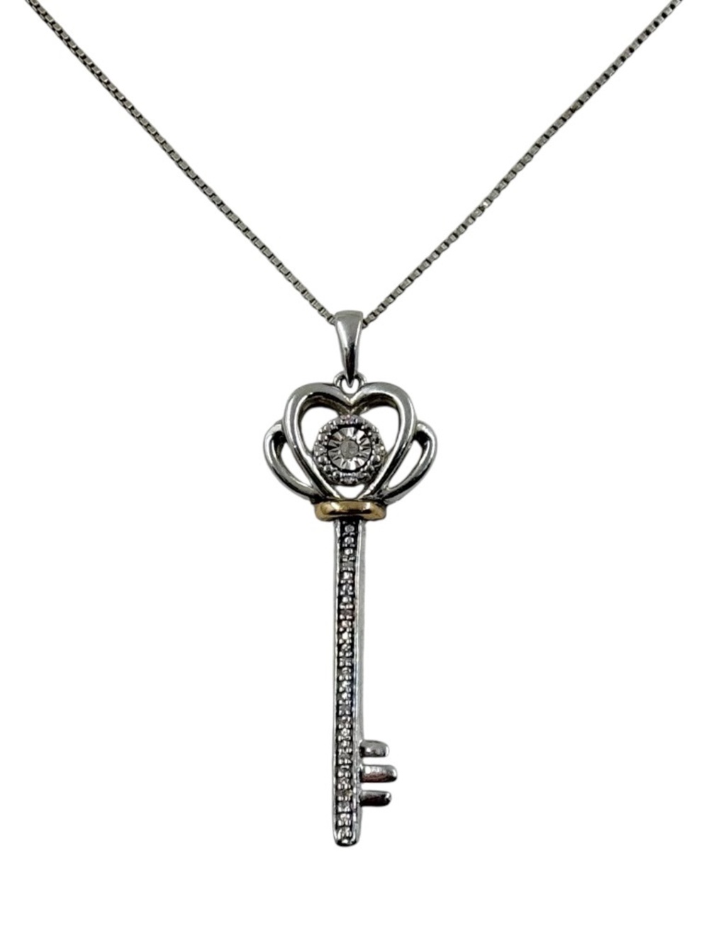 10k gold & sterling silver diamond key pendant - GM973